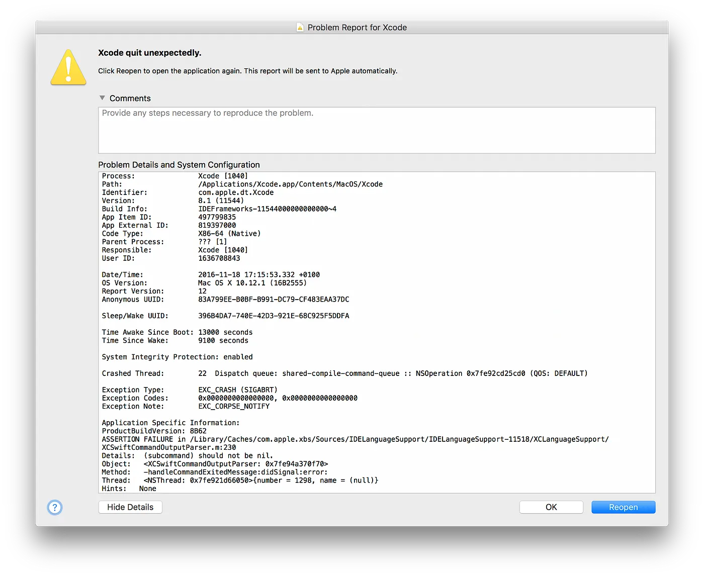 Xcode crashing: Unfortunately a common sight for an iOS Developer